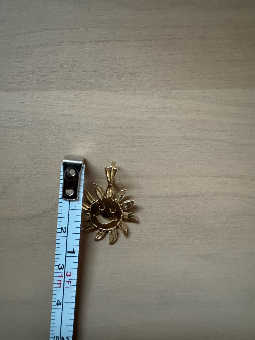 14k Gold Sunburst Smiley Pendant - Picture 4 of 4